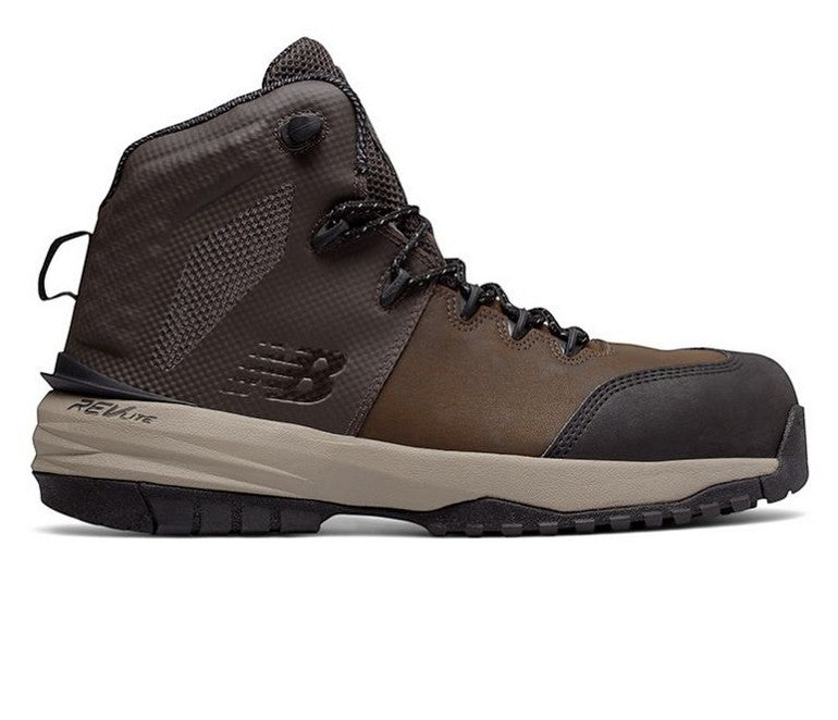 Allen's Bootery men's brown leather composite toe athletic work boots with REVlite midsole and slip-resistant outsole.