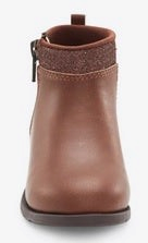 Allen's Bootery Stride Rite Lucy 3 brown ankle boots for little kids with glitter detail and side zipper closure