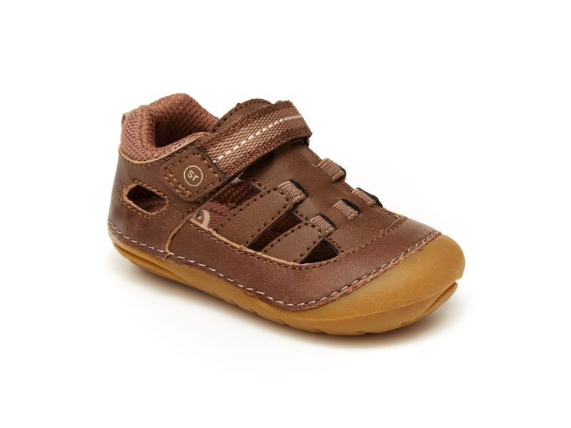 Allen's Bootery Stride Rite Sonny brown leather sneaker sandal with hook-and-loop closure and high-traction sole