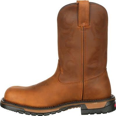 Allen's Bootery Rocky Original Ride brown leather waterproof composite toe western work boot with rubber outsole