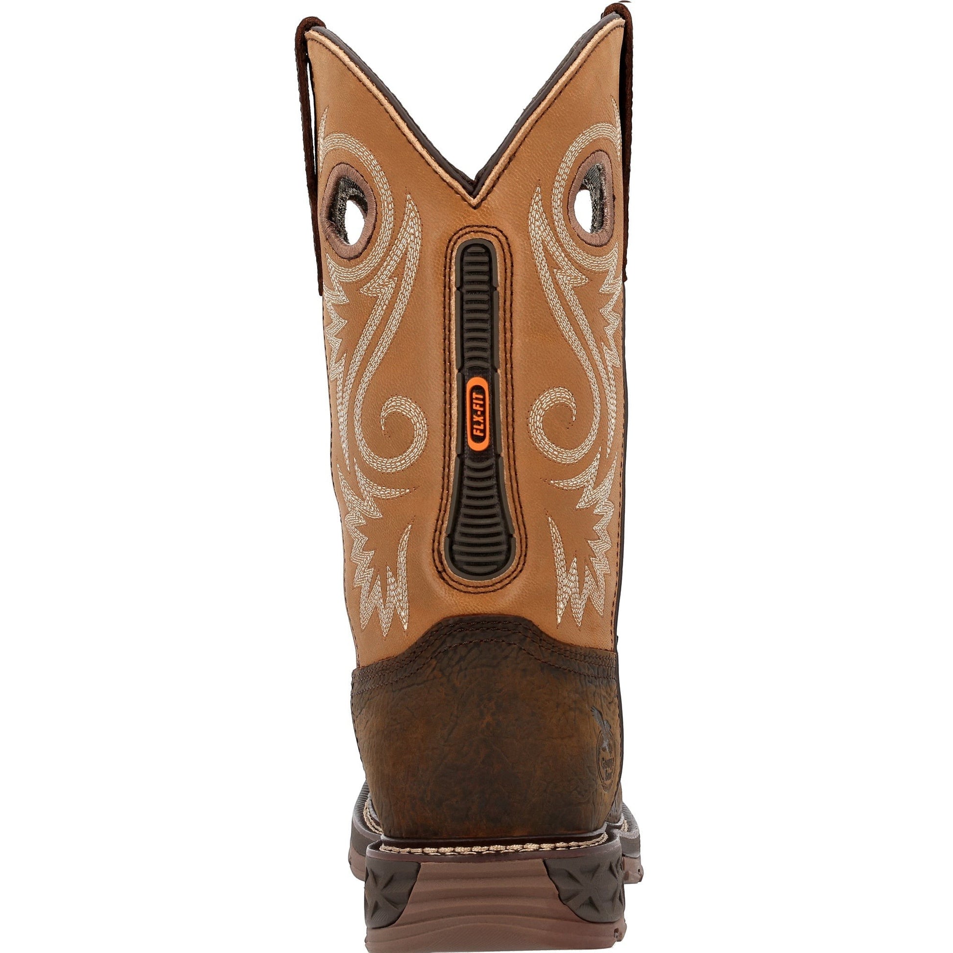 Allen's Bootery Carbo-Tec FLX brown and rust leather western work boot with decorative stitching and pull loops
