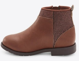 Allen's Bootery Stride Rite Lucy 3 brown ankle boots for little kids with a subtle sparkle detail and rubber outsole.