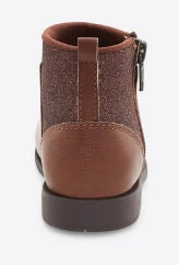 Allen's Bootery Stride Rite Lucy 3 brown toddler boots with glitter ankle detail and side zipper, back view