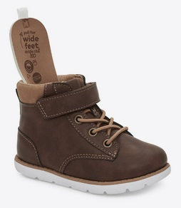 Allen's Bootery brown toddler Jack boots with hook-and-loop closure, memory foam footbed, and removable insole
