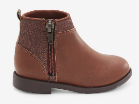 Allen's Bootery brown toddler Lucy 3 boots with side zipper and subtle ankle sparkle detail