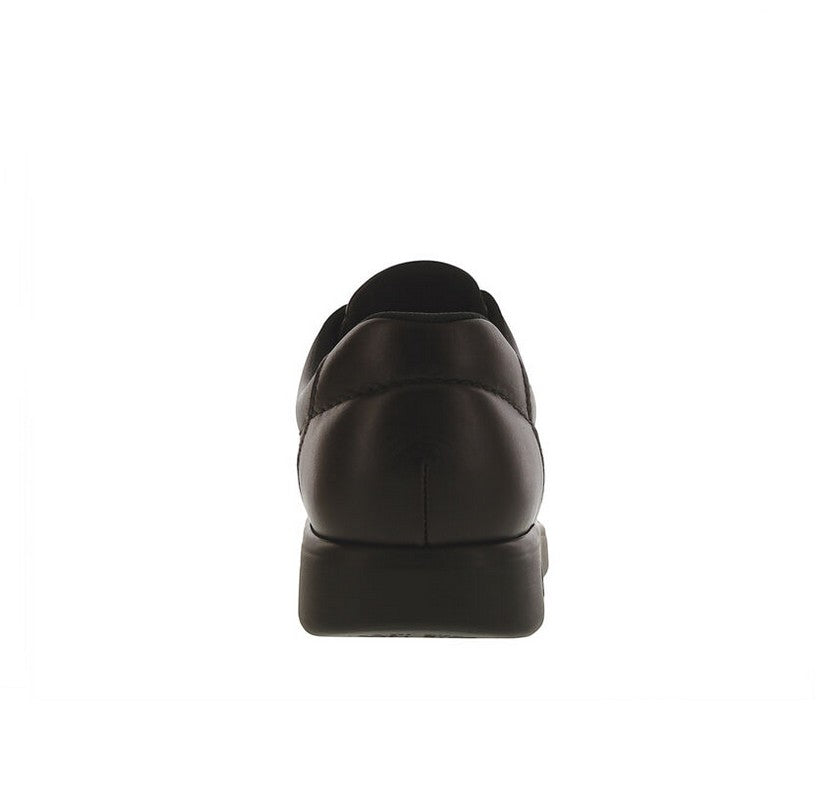 Allen's Bootery Bout Time cacao brown leather lace-up loafer, rear view showing the cushioned heel and sole.
