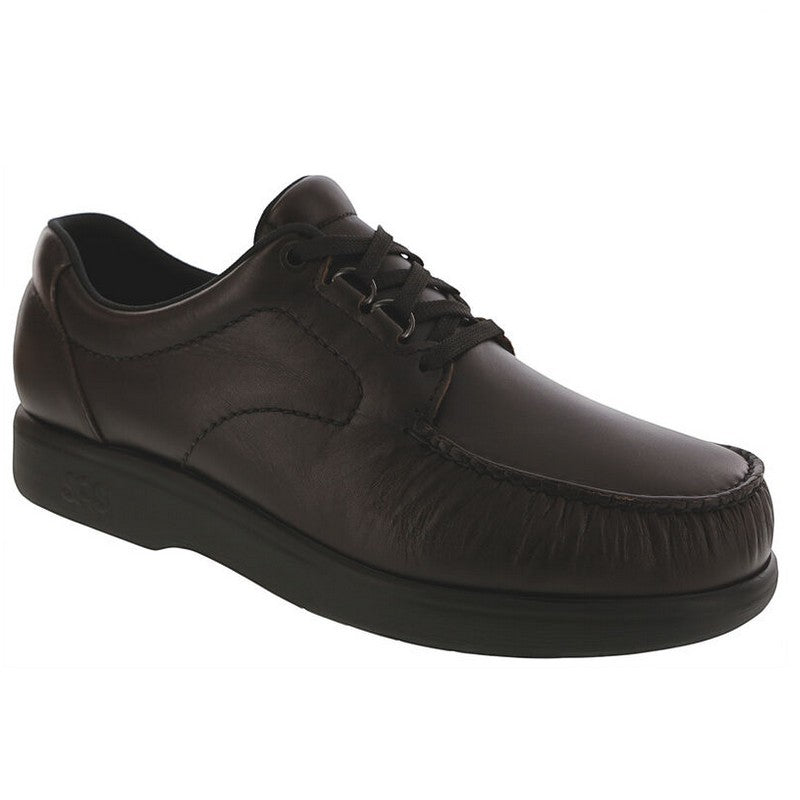 Allen's Bootery SAS Bout Time cacao brown leather lace-up loafer with moccasin construction and cushioned sole.