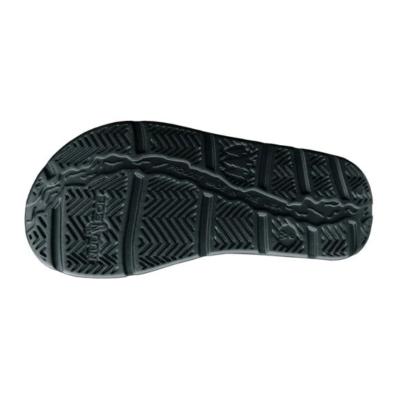 Allen's Bootery Cascade flip flop in eclipse black showing the textured, slip-resistant rubber outsole.