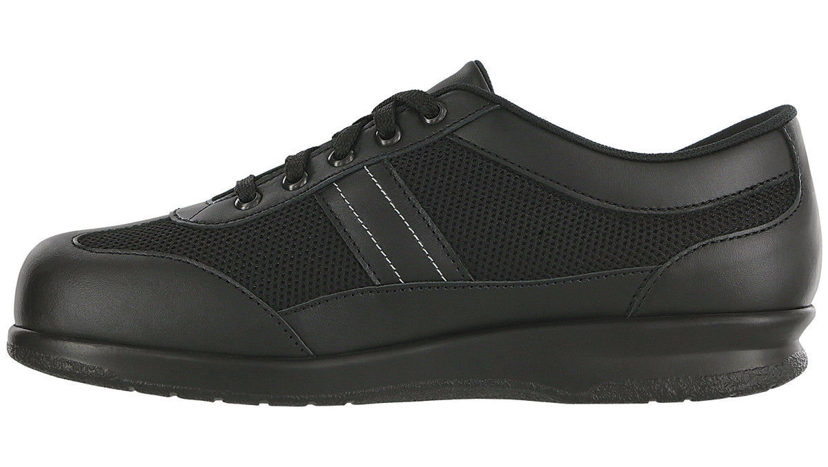 Allen's Bootery FT Mesh black leather and breathable mesh walking shoe with lace-up closure and cushioned sole