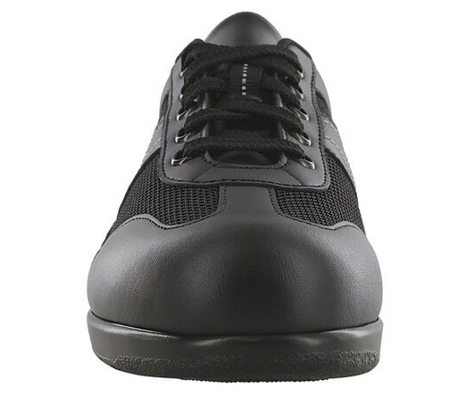 Allen's Bootery FT Mesh black walking shoe featuring a breathable mesh and genuine leather upper with lace closure.