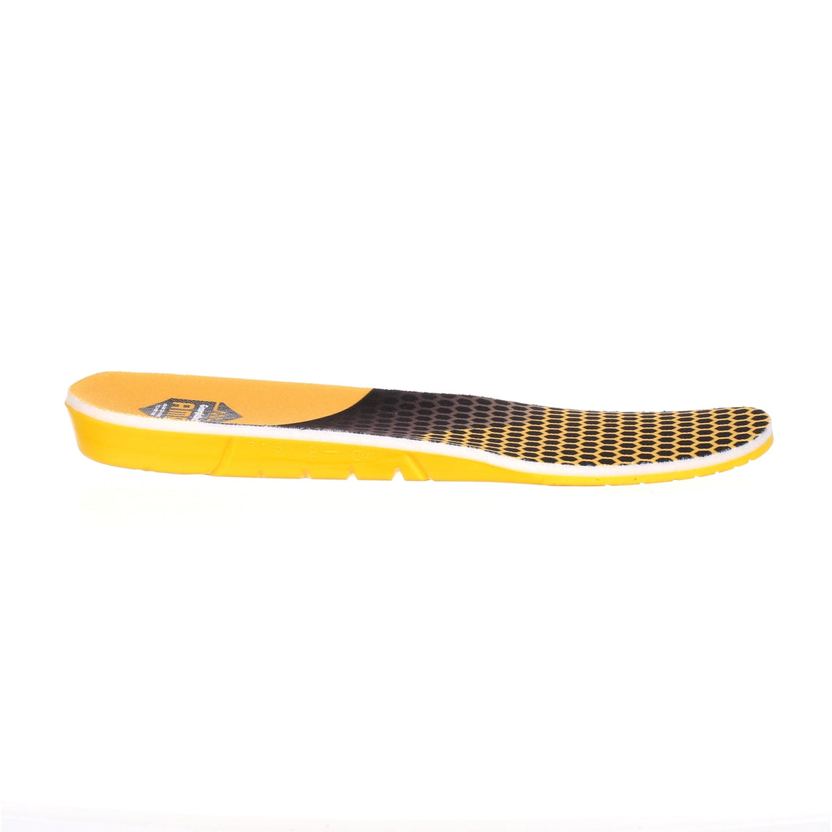 Allen's Bootery Georgia Boot AMP memory foam insole with yellow and black honeycomb pattern and heel cup support