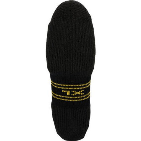 Allen's Bootery Georgia Boot AMP MAX black crew socks with yellow arch compression detail and high-density padding.