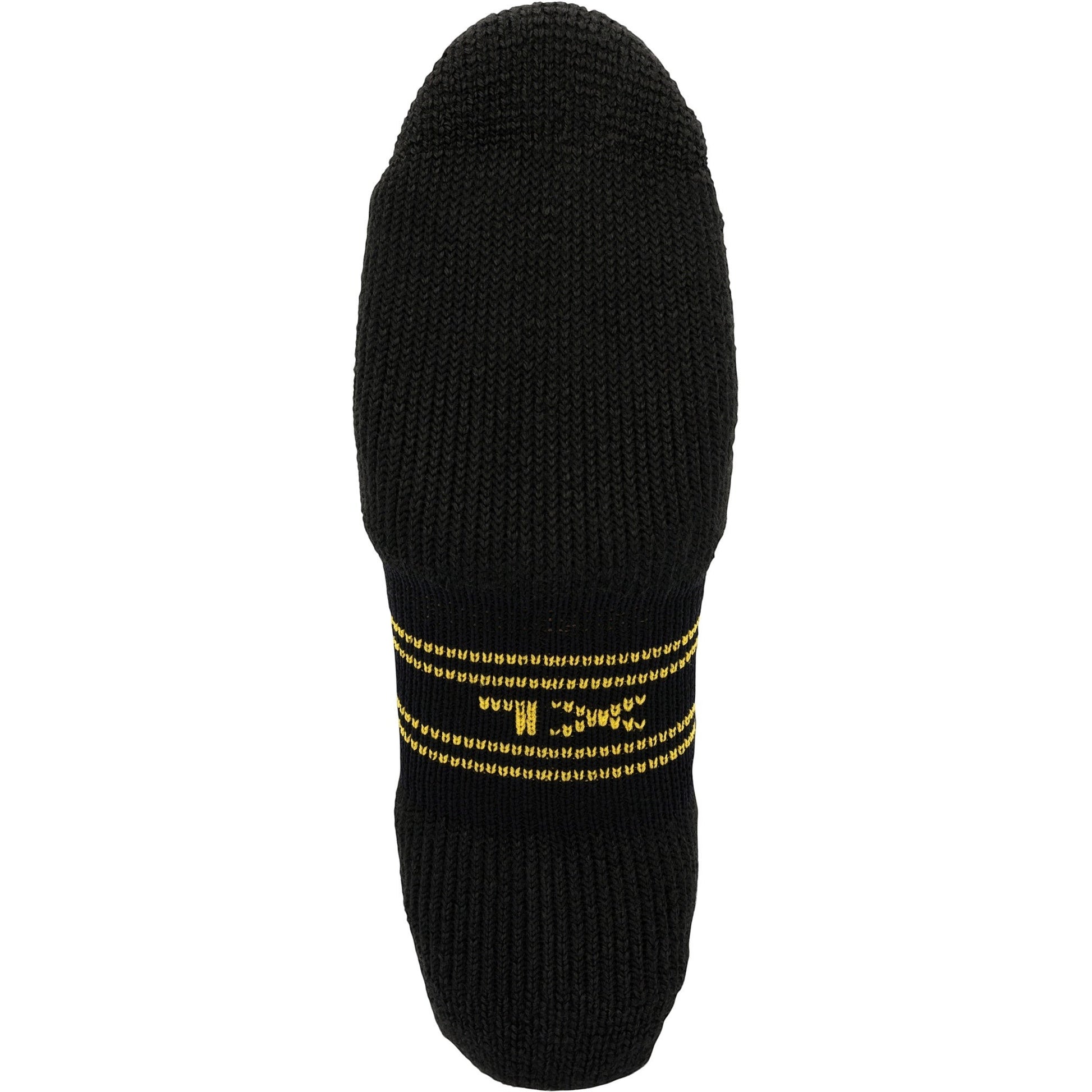Allen's Bootery Georgia Boot AMP MAX black crew socks with yellow arch compression detail and high-density padding.