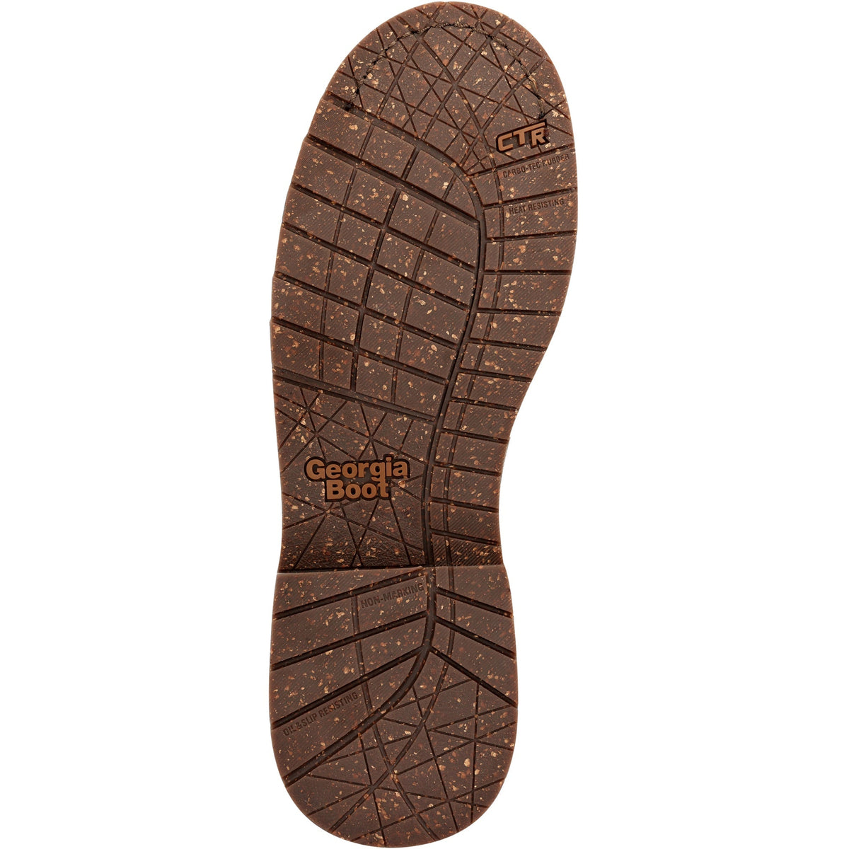 Allen's Bootery Georgia Boot brown Carbo-Tec rubber work boot outsole with slip-resistant tread pattern