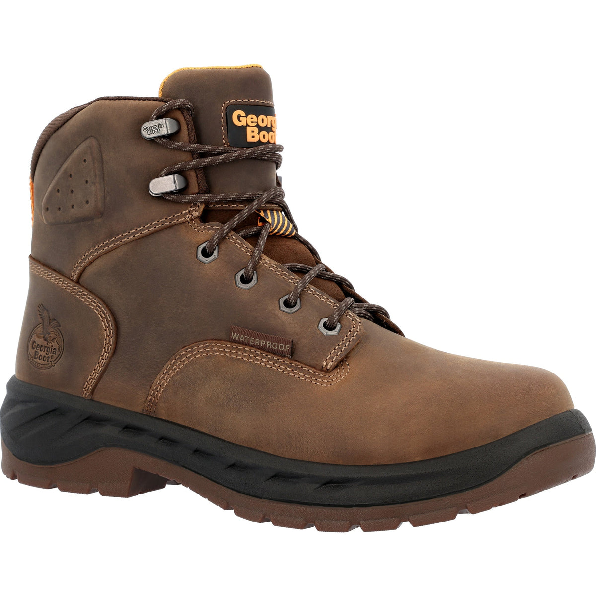 Allen's Bootery Georgia Boot men's brown waterproof work boot with alloy safety toe and durable rubber outsole