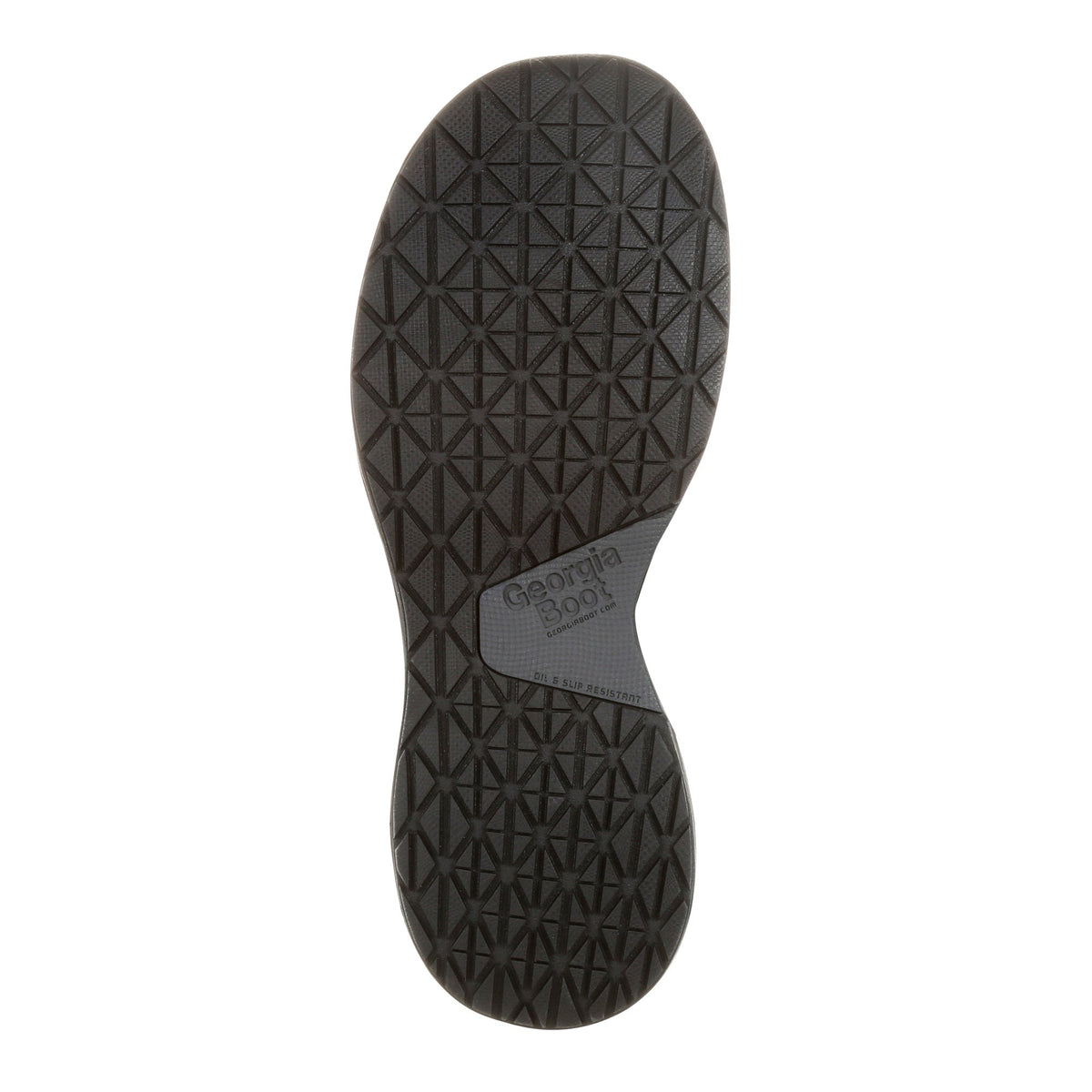 Allen's Bootery Georgia Boot ReFLX work shoe black rubber outsole with slip-resistant triangular tread pattern