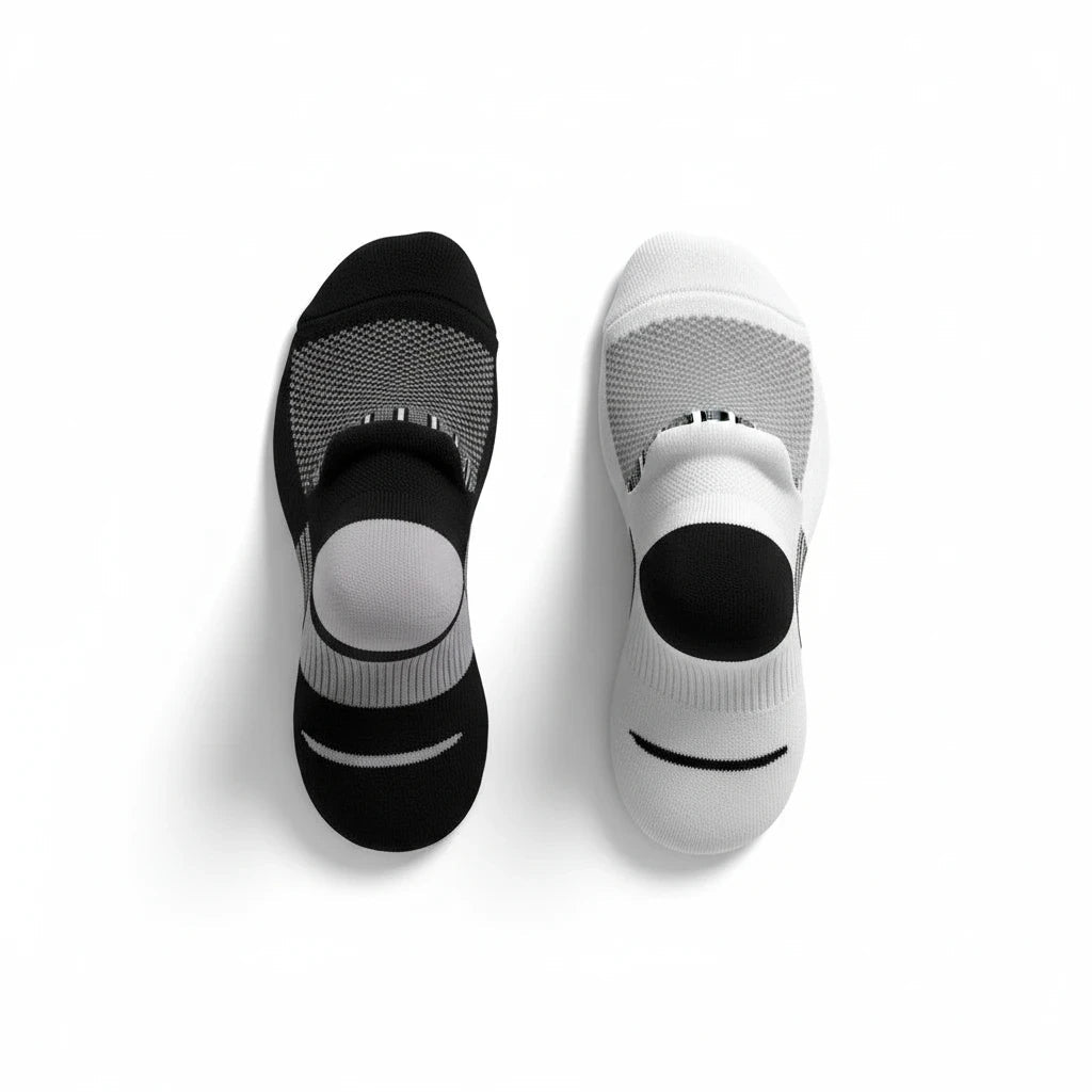 Allen's Bootery Ghost 2-pack athletic socks in black and white with mesh ventilation and heel cushioning