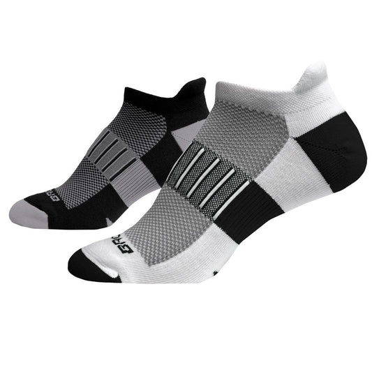 Allen's Bootery Ghost 2-pack athletic socks in black and white with arch compression and heel cushioning