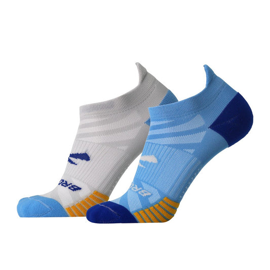 Allen's Bootery Ghost Lite no-show athletic socks in blue, peacoat, and light grey with arch support and heel tabs.
