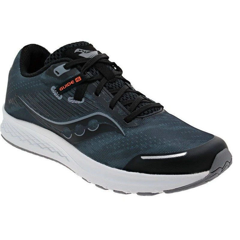 Allen's Bootery Big Kid's Guide 16 running shoe in black and white with breathable mesh upper and lace closure