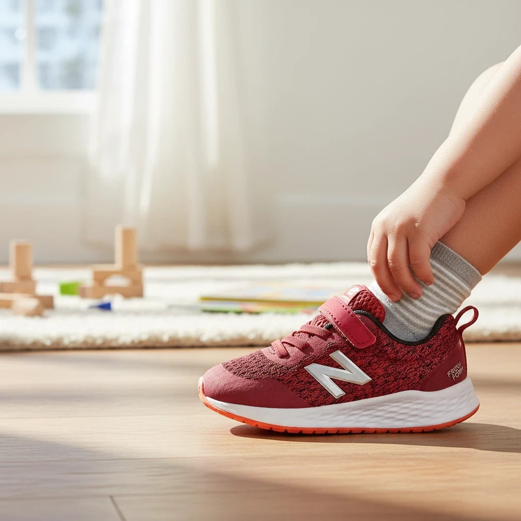 Allen's Bootery infant New Balance Fresh Foam sneakers in neo crimson mesh with white midsole and hook-and-loop strap