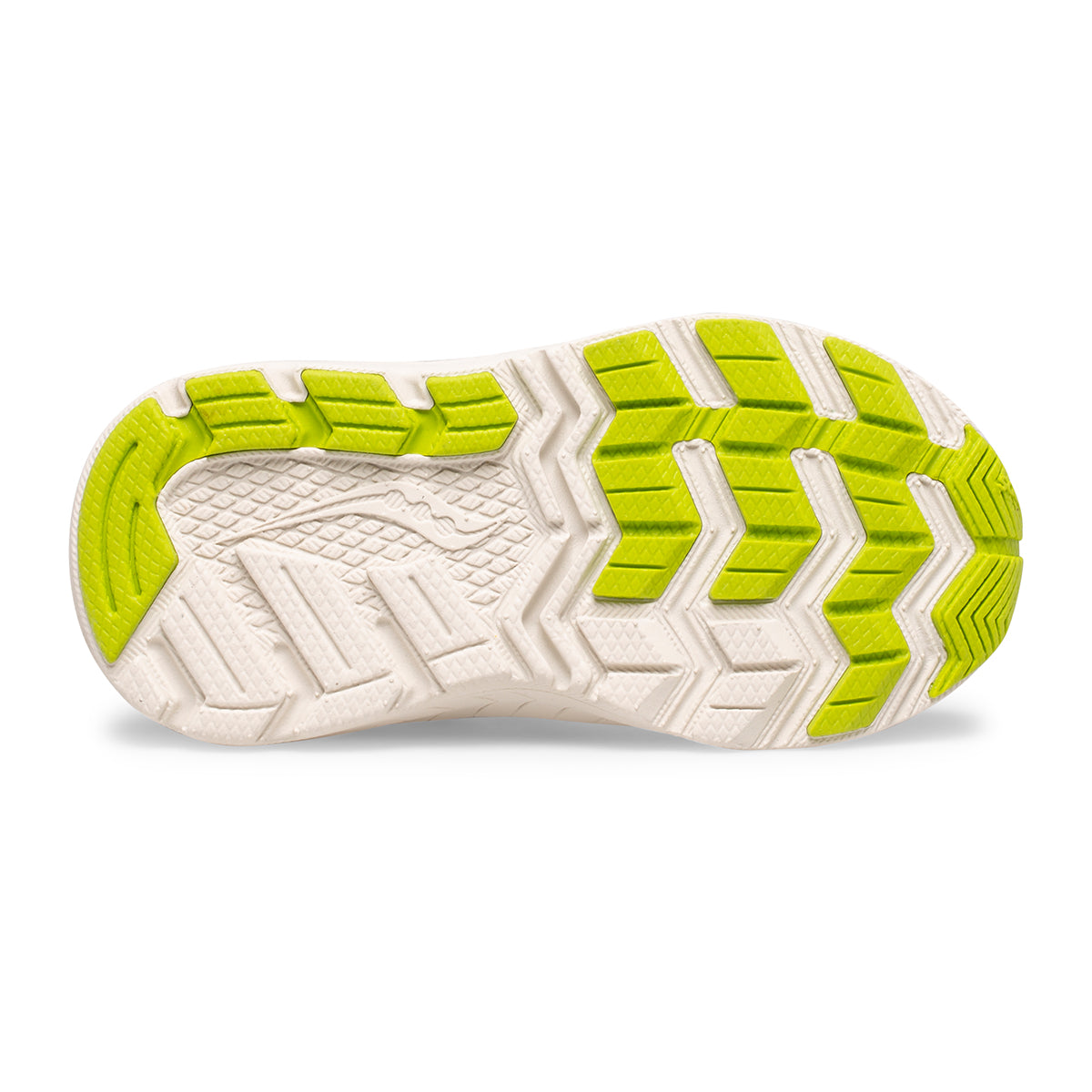Allen's Bootery infant and toddler Ride shoe outsole featuring white EVA foam and bright green non-marking traction pods