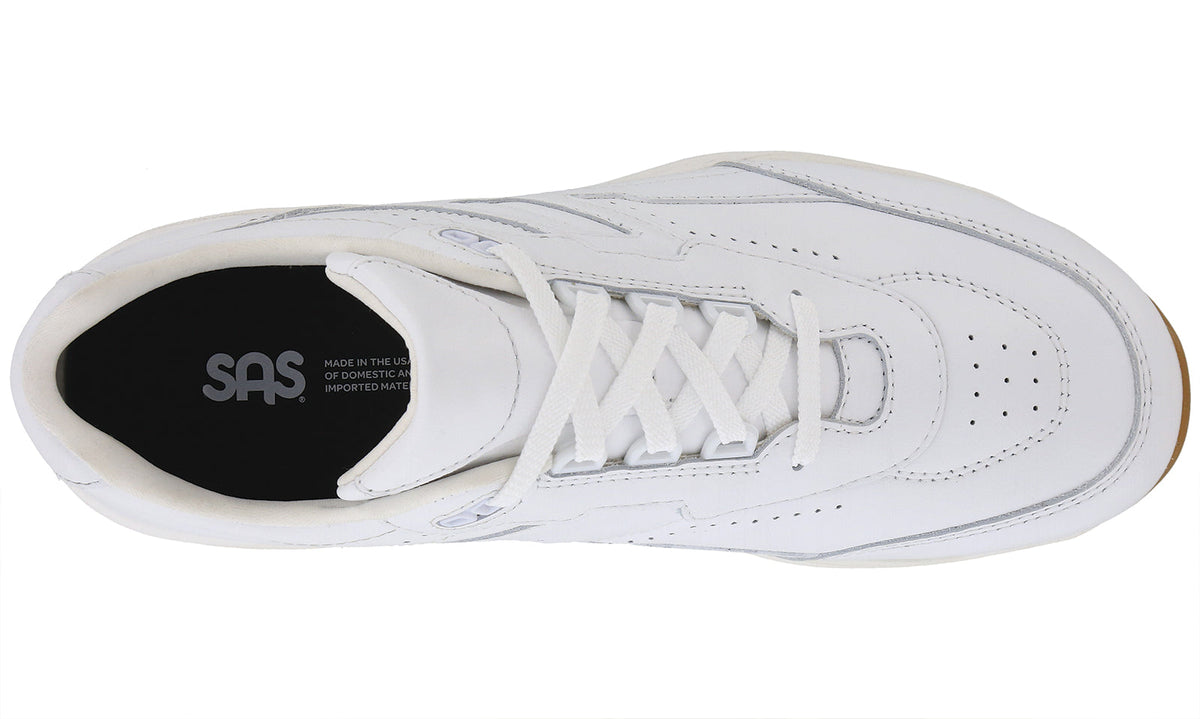Allen's Bootery SAS Journey II chalk white leather walking shoe with lace-up closure and cushioned interior