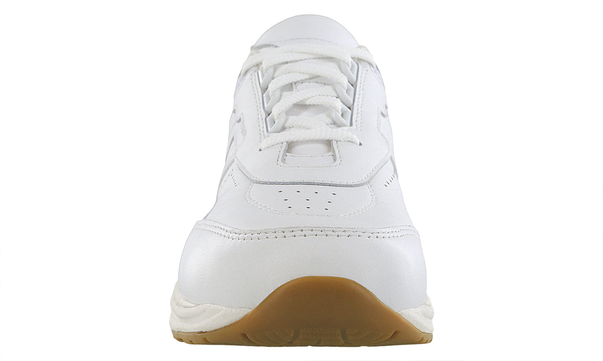 Allen's Bootery Journey II chalk white leather walking shoe with lace-up closure and durable gum rubber outsole