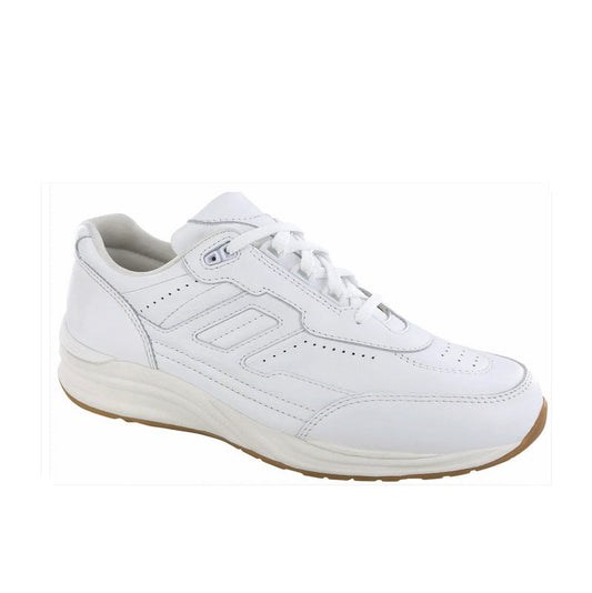Allen's Bootery Journey II chalk white leather walking shoe with cushioned knit lining and durable comfort outsole