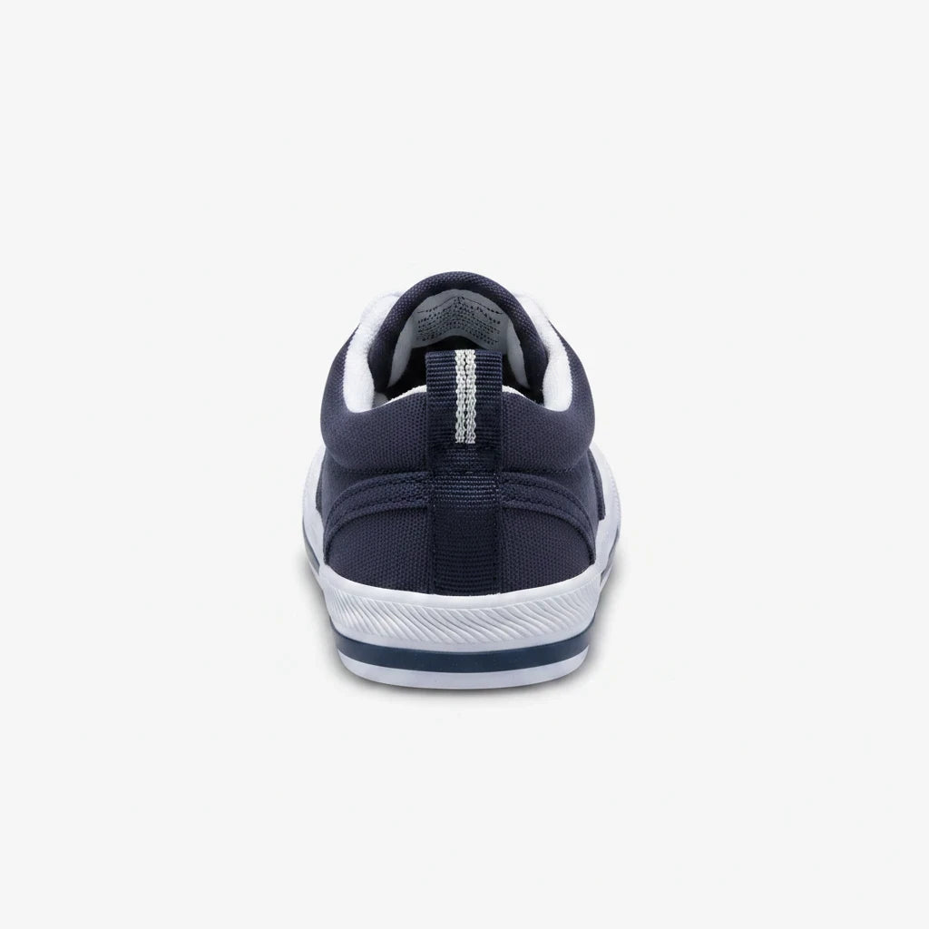 Allen's Bootery Keds Graham navy canvas toddler sneaker, back view showing the durable white rubber lug outsole.