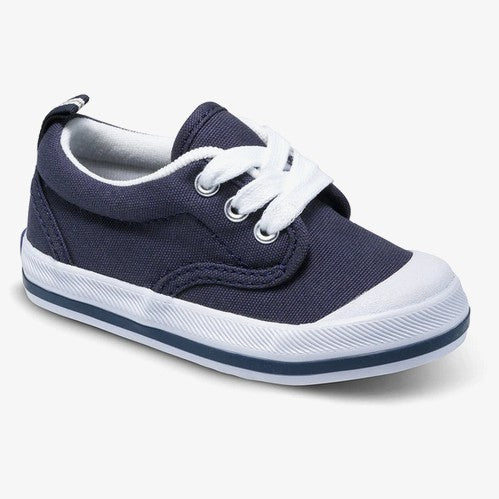 Allen's Bootery Keds Graham navy blue canvas sneaker for toddlers with white laces and a durable rubber lug outsole.