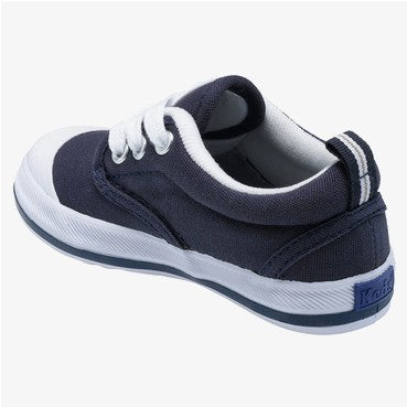 Allen's Bootery Keds Graham navy canvas sneaker for toddlers with white rubber outsole and heel pull tab