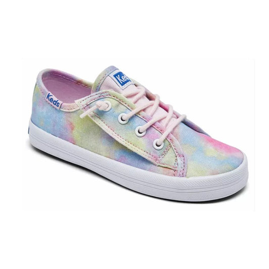 Allen's Bootery Keds Kickstart Jr. tie dye canvas sneakers for toddlers with barrel laces and white rubber soles.