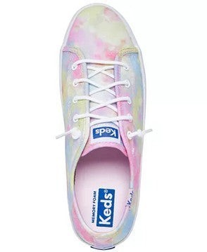 Allen's Bootery Keds Kickstart big kid sneakers in a pastel tie dye canvas with white barrel laces and memory foam