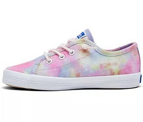Allen's Bootery Keds Kickstart Jr. tie dye canvas sneakers for toddlers with white rubber soles and barrel laces.