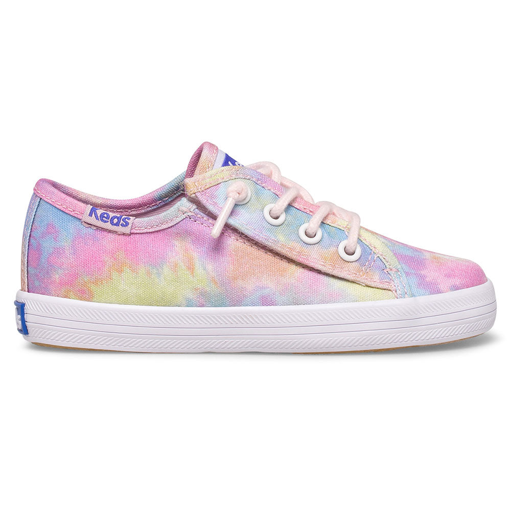 Allen's Bootery Keds Kickstart Jr. tie-dye canvas sneakers for toddlers with white rubber soles and barrel laces.