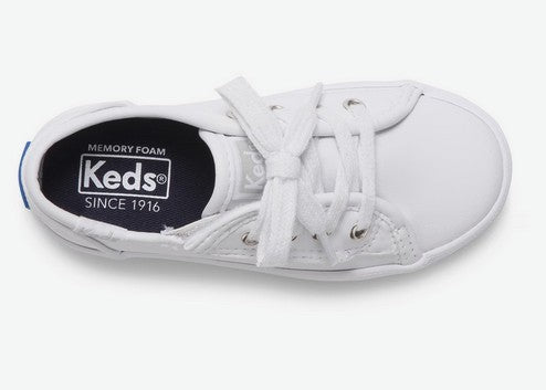 Allen's Bootery Keds Kickstart Jr white toddler sneaker with hook and loop closure and memory foam footbed