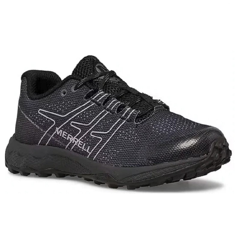 Allen's Bootery kids Moab Flight low-top trail running shoe in black with breathable textile upper and grip outsole