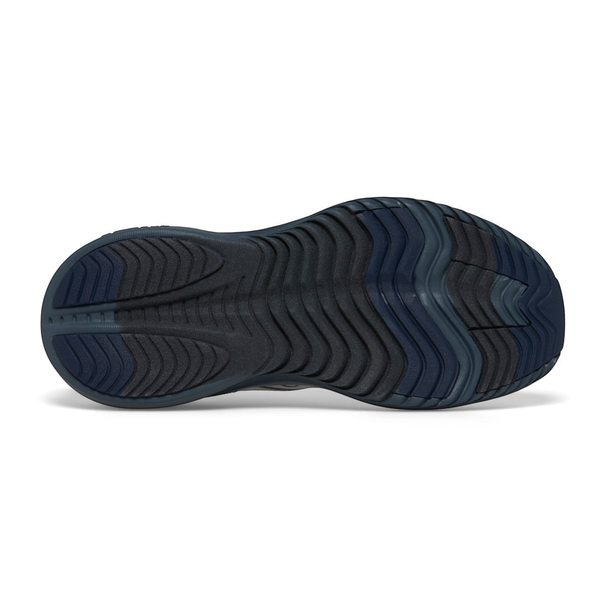 Allen's Bootery Kinvara 14 kids running shoe showing the durable grey and blue non-marking rubber outsole tread