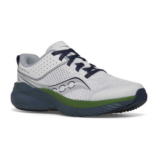 Allen's Bootery Big Kid's Kinvara 14 performance running shoe in grey, blue, and green with a breathable mesh upper.