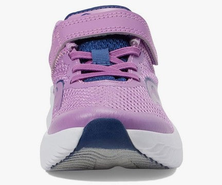 Allen's Bootery Kinvara 14 kids' running shoe in grape and indigo mesh with hook and loop closure
