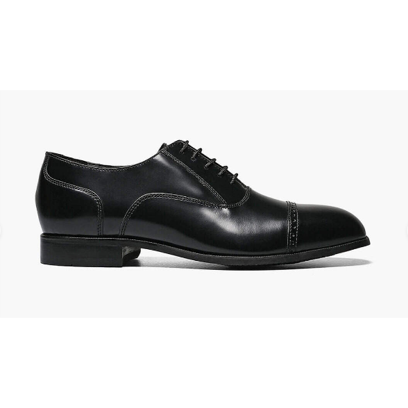 Allen's Bootery Lexington black leather cap toe oxford dress shoe with perforated detailing on the toe cap