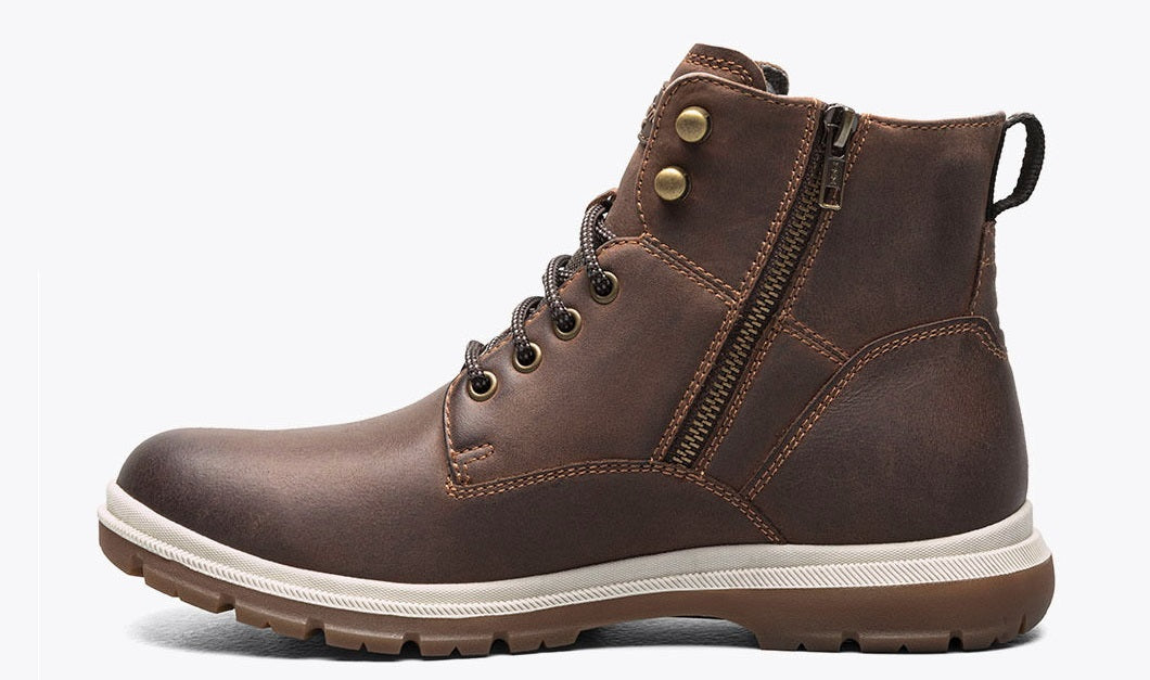 Allen's Bootery Lookout plain toe lace-up boot in lite brown with side zipper and durable rubber sole