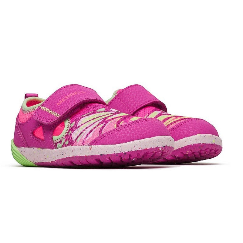 Allen's Bootery Merrell Bare Steps H2O toddler water shoe in pink with butterfly pattern and wide toe box