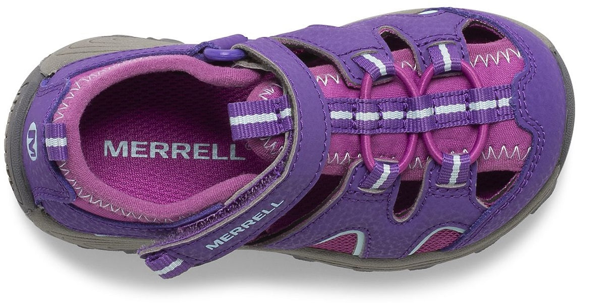 Allen's Bootery Merrell Hydro H2O Hiker berry purple toddler sandal with hook and loop closure and leather upper
