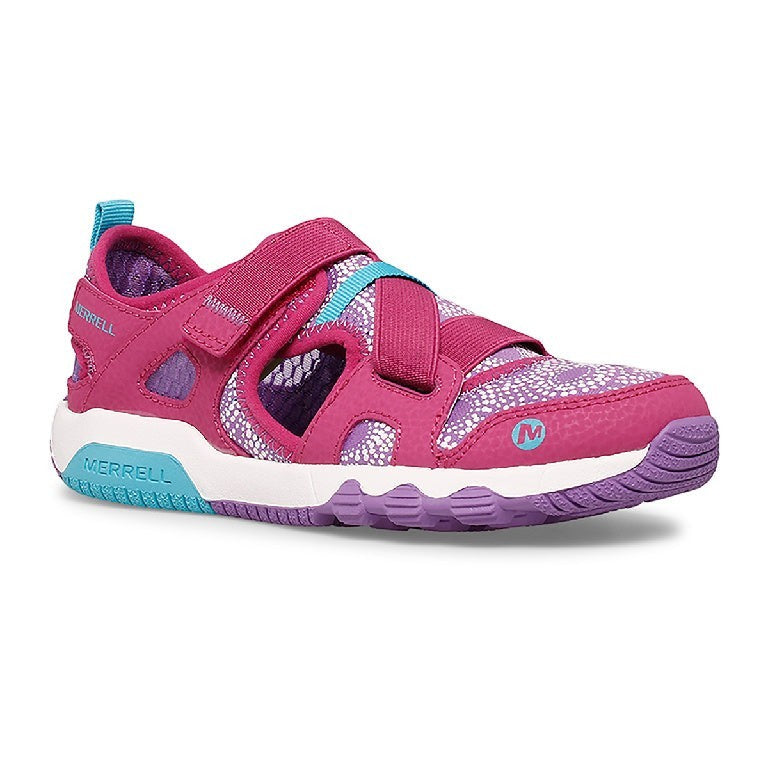 Allen's Bootery Merrell Hydro Free fuchsia water-friendly toddler sandal with cross straps and flexible outsole