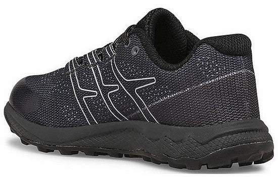 Allen's Bootery Little Kid's Moab Flight black textile trail running shoe with white detailing and EVA midsole