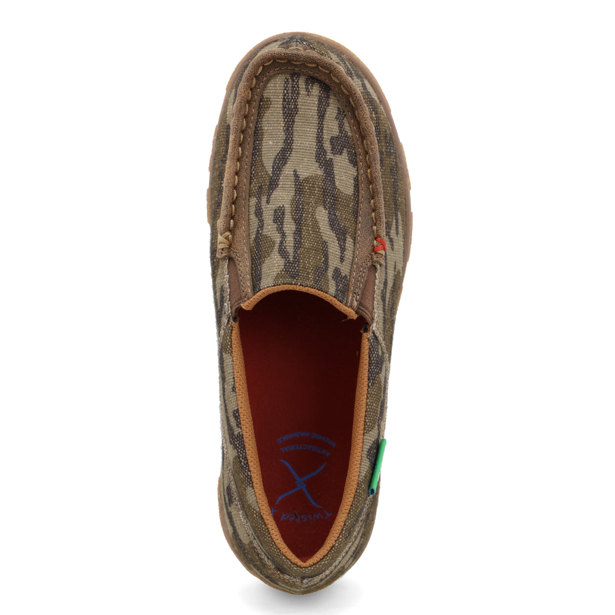 Allen's Bootery women's Mossy Oak camo slip-on driving moc in eco-friendly tweed with comfortable cushioned footbed