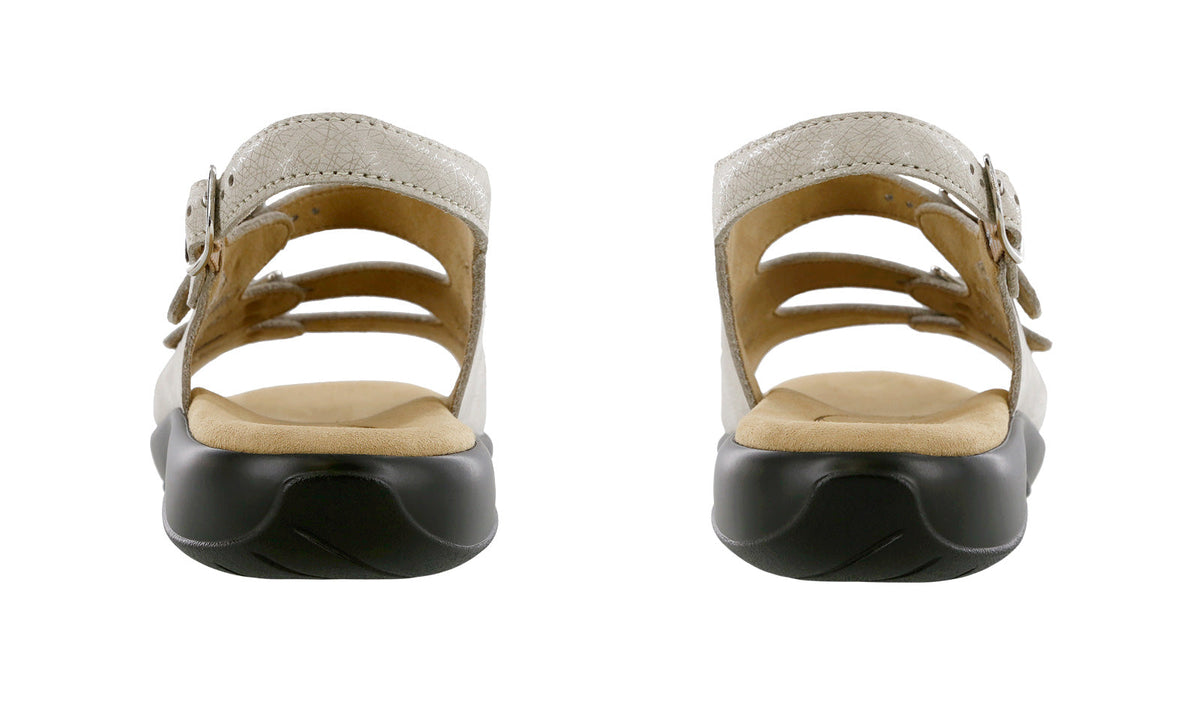 Allen's Bootery Mystic Web linen sandals featuring adjustable buckles, cushioned insoles, and shock-absorbing soles.