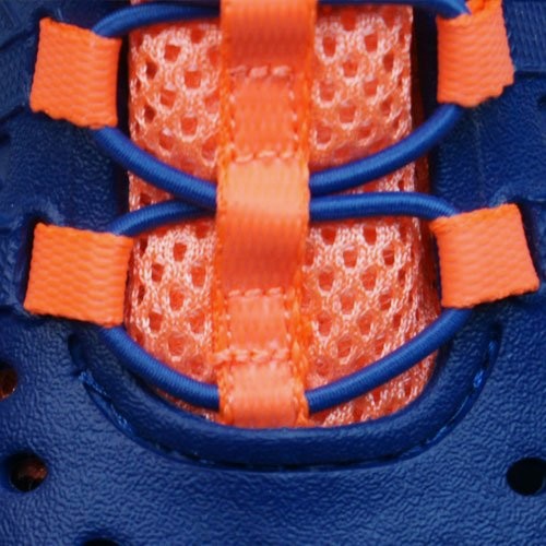 Allen's Bootery Stride Rite Phibian water shoe in navy and orange with breathable mesh and hook and loop closure